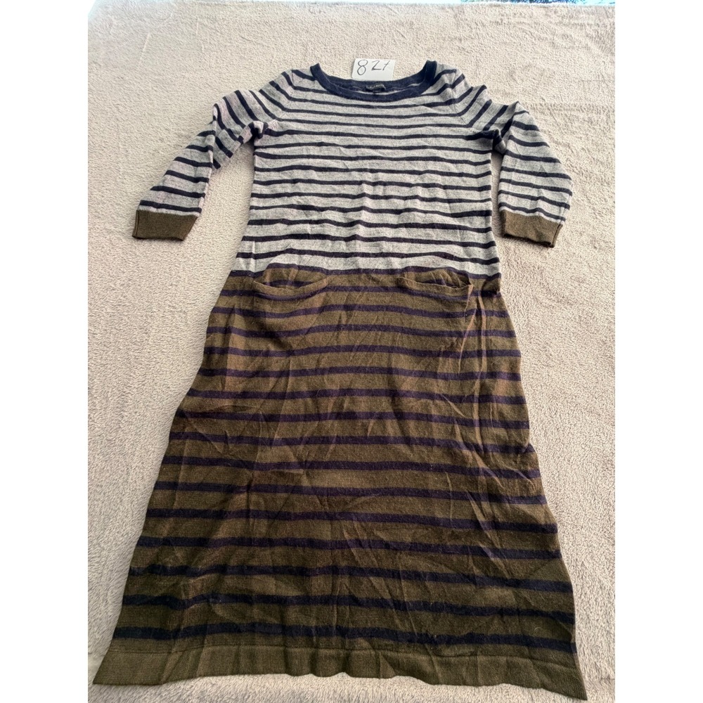 Talbots Sweater Dress Womens XS Gray Blue Green Striped Knit Pocket